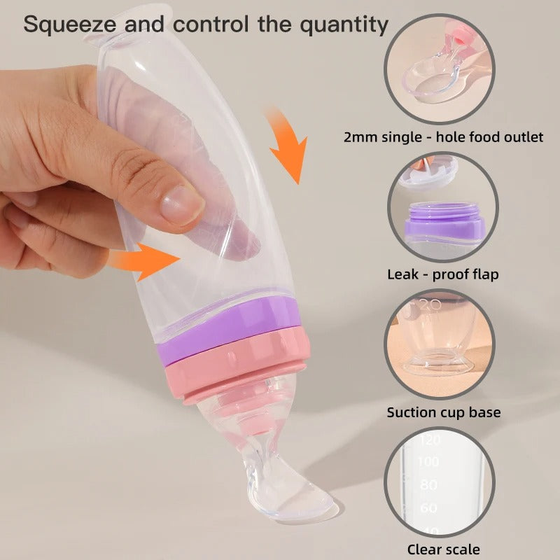Baby Spoon Feeder | 90ml Silicone Feeding Bottle with Spoon | Infant
