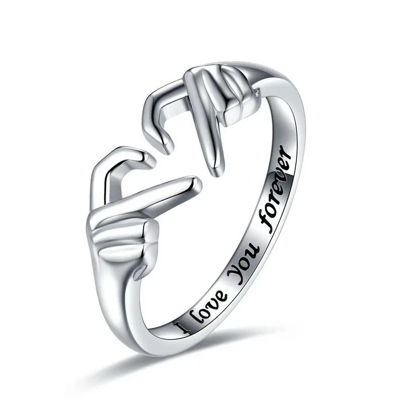 Romantic Heart Hand Hug Ring for Women Men I Love You