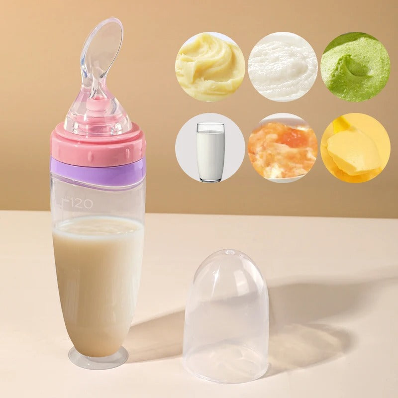 Baby Spoon Feeder | 90ml Silicone Feeding Bottle with Spoon | Infant