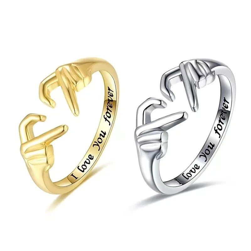 Romantic Heart Hand Hug Ring for Women Men I Love You