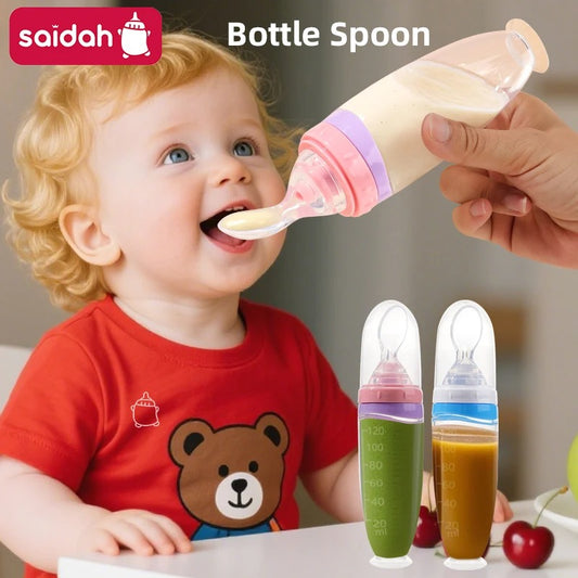 Baby Spoon Feeder | 90ml Silicone Feeding Bottle with Spoon | Infant