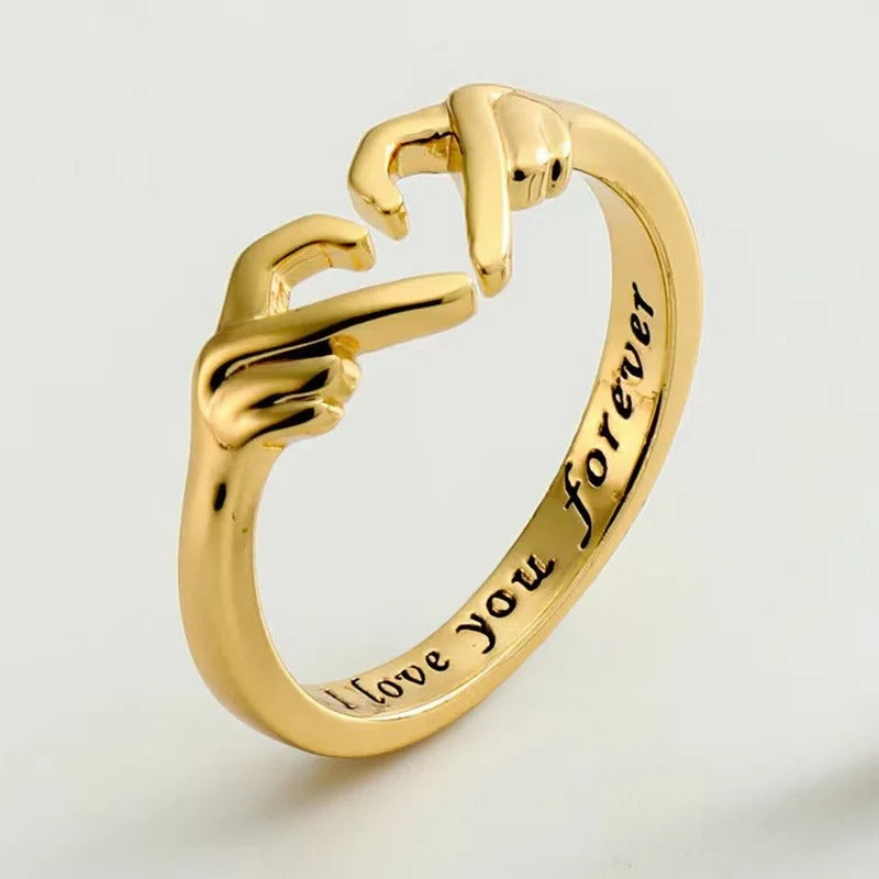 Romantic Heart Hand Hug Ring for Women Men I Love You