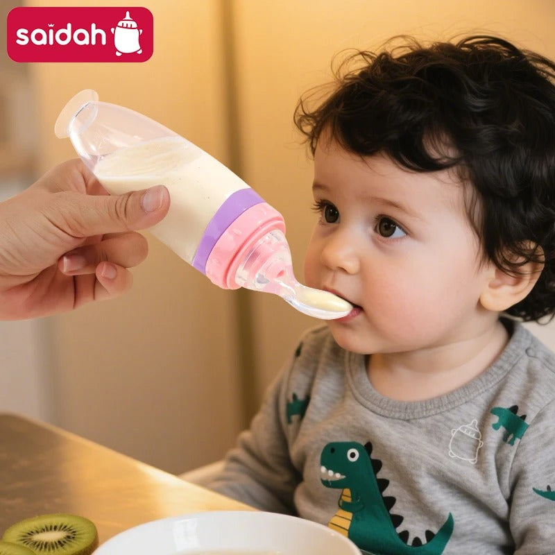 Baby Spoon Feeder | 90ml Silicone Feeding Bottle with Spoon | Infant