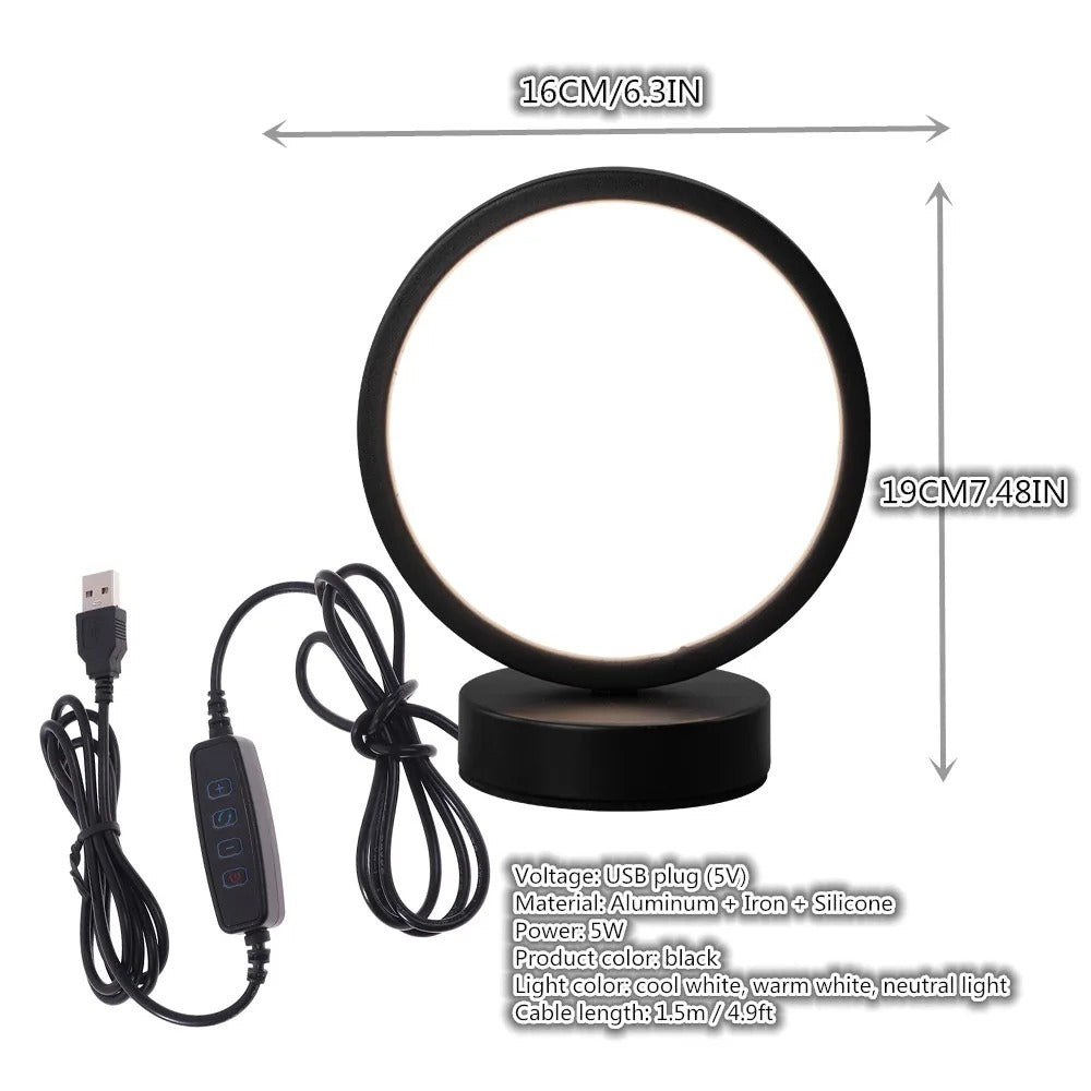 Nordic Style LED Table Lamp 5VUSB Plug Three Tone Light Circular
