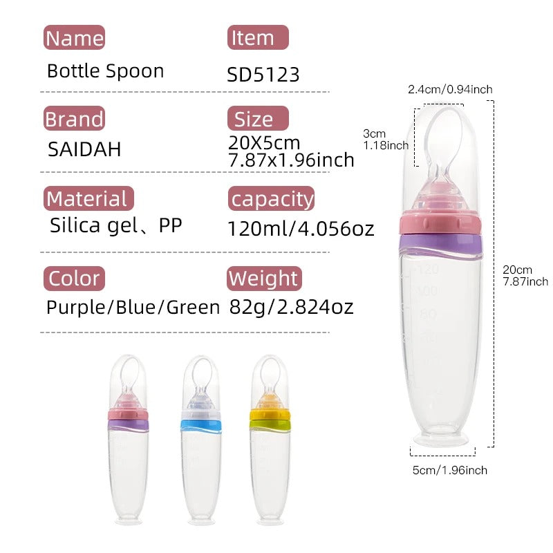 Baby Spoon Feeder | 90ml Silicone Feeding Bottle with Spoon | Infant