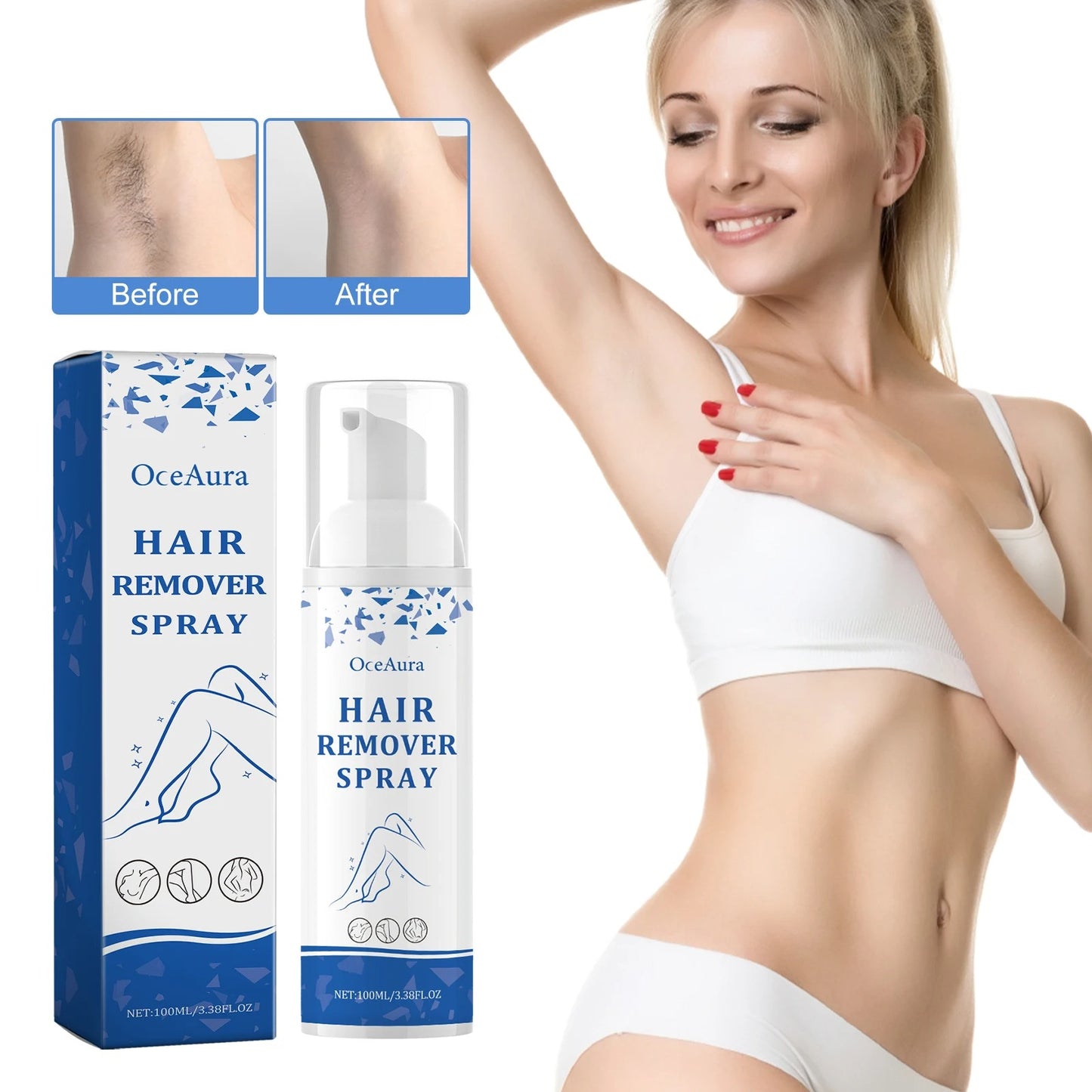 Hair Removal Spray - Gentle Body Hair Eliminator Smooth Skin Depilatory Formula Easy Spray Skincare Product For Men And Women - 150ML